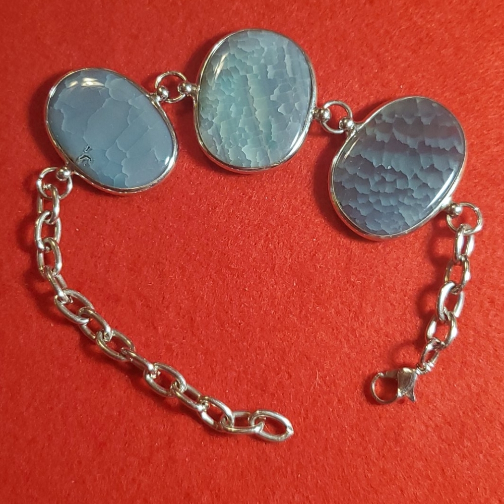 Natural Stone Slice Disc Blue Bracelet - Picture 3 of 4